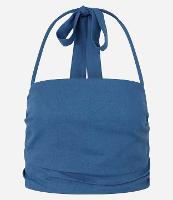 Blusa Cropped em Viscose e Linho com Lastex e Franzido na Lateral - 1