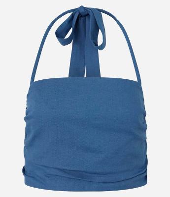 Blusa Cropped em Viscose e Linho com Lastex e Franzido na Lateral