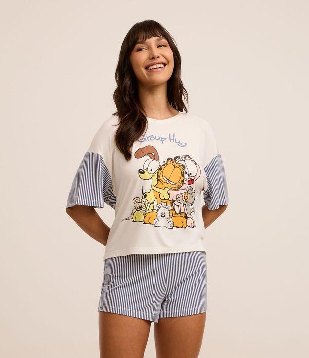 Pijama Short Doll em Viscose com Estampa Garfield e Listras - 1