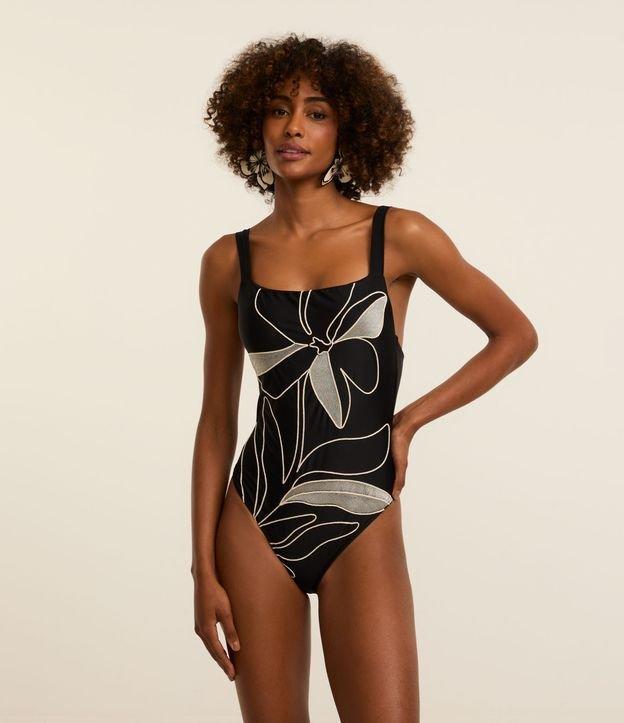 Maiô em Microfibra Leve com Bordado Floral com Alça Larga - 2