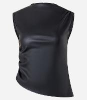 Blusa em PU com Drapeado Lateral e Barra Assimétrica - 1