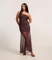 Vestido Longo em Tule com Franzido e Forro Curto - 1