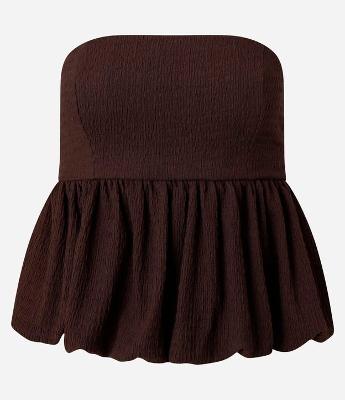 Blusa Balonê Texturizada com Decote Tomara que Caia