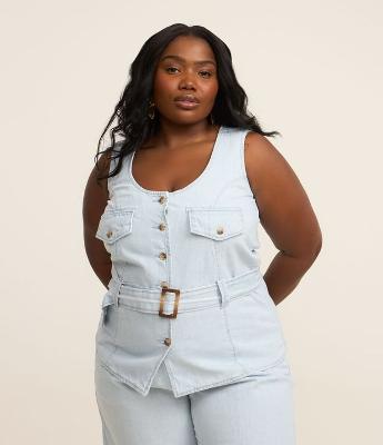 Colete Alfaiataria Sarja com Listras Fio Tinto Curve & Plus Size