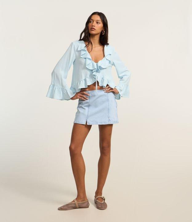 Saia Reta Curta em Jeans com Fendinhas e Zíper Lateral - 1