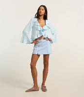 Saia Reta Curta em Jeans com Fendinhas e Zíper Lateral - 1