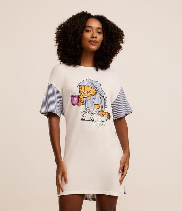 Camisola Curta em Viscose com Estampa Garfield e Listras - 1