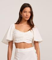 Blusa Cropped em Viscolinho com Pregas e Lastex nas Costas - 1