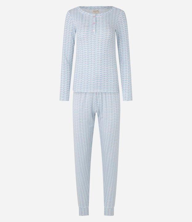 Pijama Longo com Estampa Repetição e Botões - 1