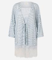 Conjunto Camisola e Robe em Viscose Listrada com Renda - 1