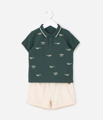 Conjunto Infantil em Piquet com Bordado Jacaré - Tam 1 a 6 Anos