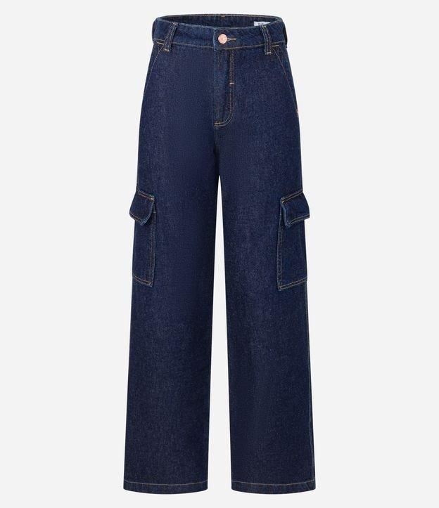Calça Reta Comfort em Jeans com Bolsos Cargo - 1