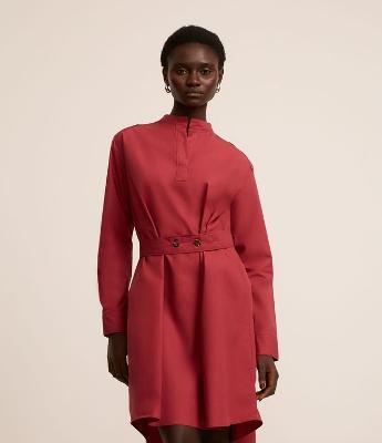 Vestido Curto Chemise com Cinto e Manga Longa