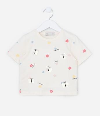 Blusa Infantil com Bordado de Borboletas - Tam 1 a 6 Anos