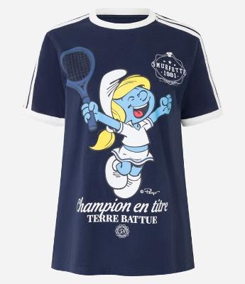 Camiseta Alongada em Algodão com Estampa Smurfette Tênista