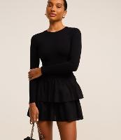 Vestido Godê Curto em Viscose com Sobreposição na Saia - 1