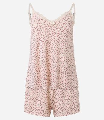 Pijama Short Doll em Microfibra com Estampa de Animal Print Onça