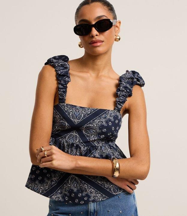 Blusa Peplum em Tricoline com Alça Bufante e Estampa Paisley - 2