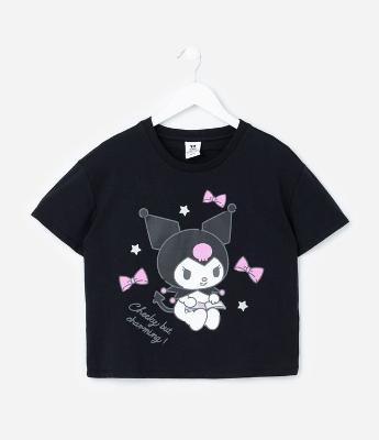 Camiseta Infantil com Estampa Frente e Costas Kuromi - Tam 5 a 14 Anos