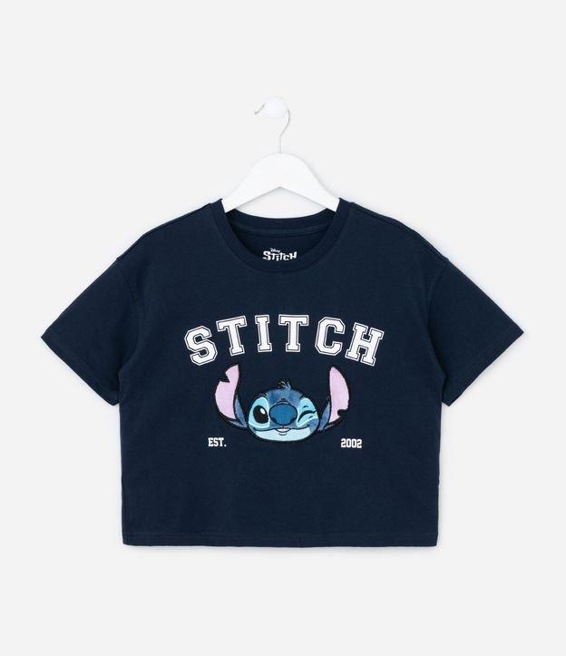 Camiseta Curta Infantil com Bordado do Stitch - Tam 5 a 14 Anos - 1