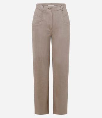 Calça Boho Reta Cintura Alta em Suede com Recortes nos Bolsos