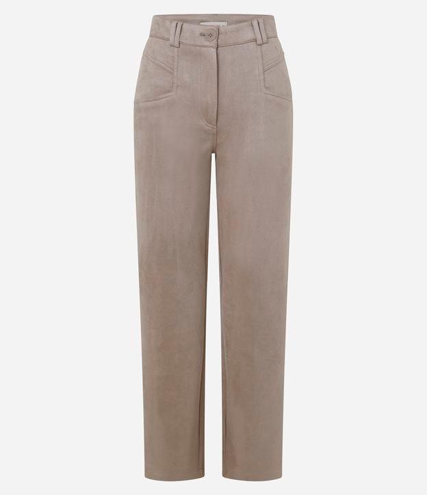 Calça Boho Reta Cintura Alta em Suede com Recortes nos Bolsos - 1