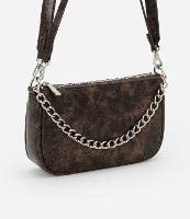 Bolsa Baguete Pequena Efeito Estonada com Detalhe de Corrente - 1