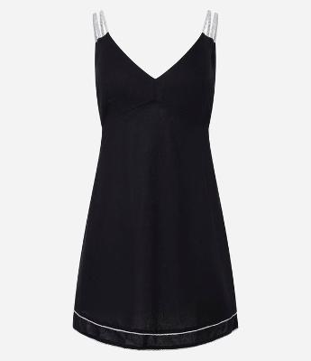 Vestido Curto em Viscose e Linho com Alças de Corda