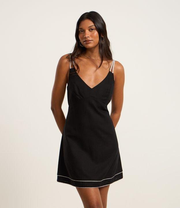 Vestido Curto em Viscose e Linho com Alças de Corda - 2