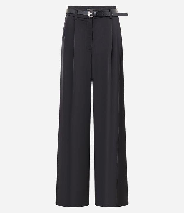 Calça Pantalona em Alfaiataria com Cinto e Pregas Frontais - 1