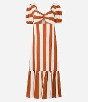 Vestido Longo em Viscose com Listras e Manga Bufante - 1