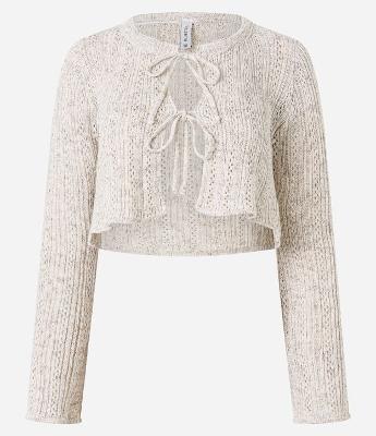 Blusa Cropped em Tricô com Amarração Frontal