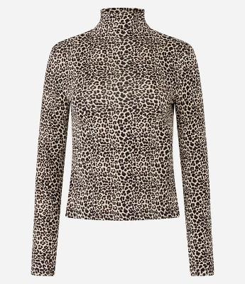 Blusa em Viscose com Gola Alta e Estampa Onça