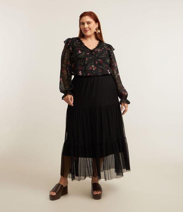 Saia Midi em Tule com Marias na Barra Curve & Plus Size - 1