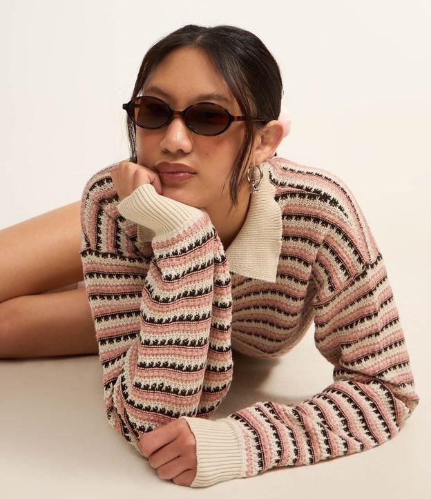 Blusa em Tricô Texturizado com Listras e Botões - 1