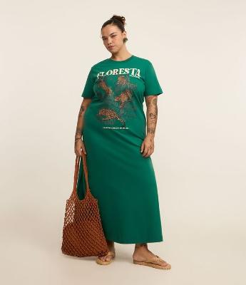 Vestido Midi com Estampa Floresta Curve & Plus Size