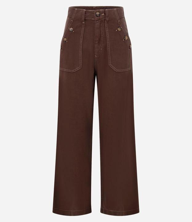 Calça Wide Leg em Sarja com Bolso Carpinteiro - 1