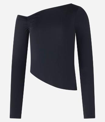 Blusa em Microfibra com Decote Assimétrico e Drapeado na Cava