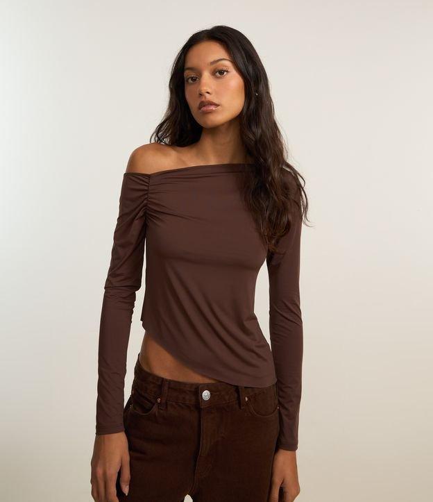 Blusa em Microfibra com Decote Assimétrico e Drapeado na Cava - 1