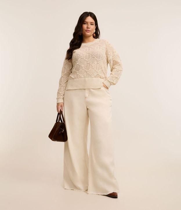Calça Wide Leg em Sarja com Barra Desfiada Curve & Plus Size - 1