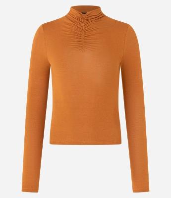 Blusa em Tricô com Gola Alta e Franzido