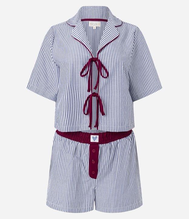 Pijama Short Doll em Chalis Listrado com Amarração e Short Boxer - 1
