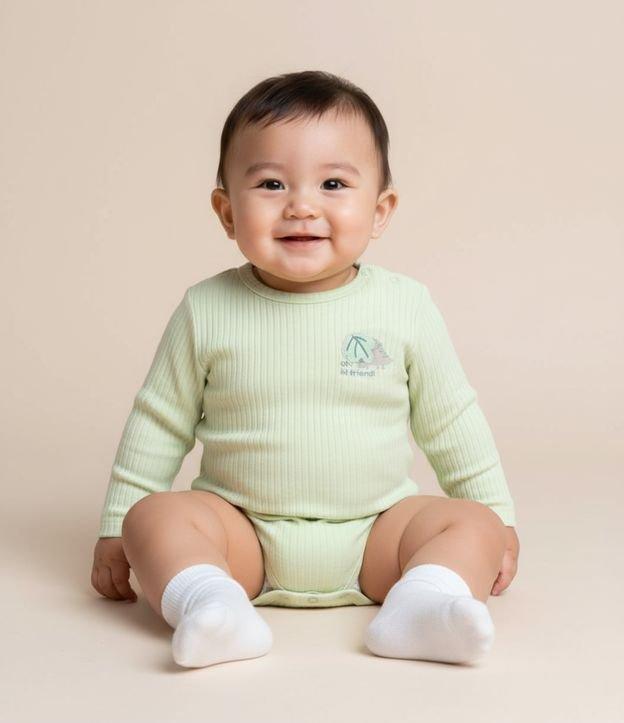 Body Infantil Canelado com Bordado Dinossauro - Tam 0 a 18 meses - 2
