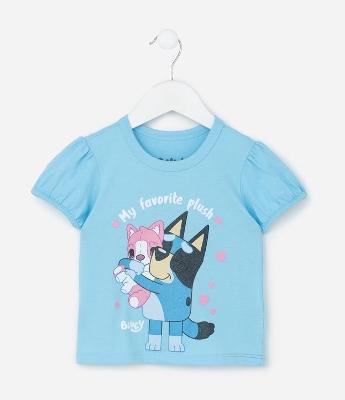 Camiseta Infantil com Estampa Bluey com Brilhos - Tam 5 a 14 Anos