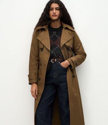 Trench Coat Alongado em Gabardine com Faixa para Amarração
