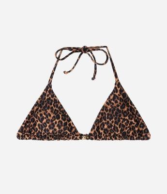 Biquíni Top Cortininha Estampado de Oncinha e com Aviamento de Madeira