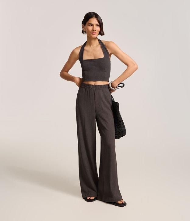 Calça Reta Texturizada com Cintura Alta - 4