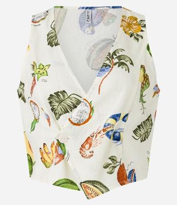 Colete Cropped em Viscose Transpassado com Estampa Tropical