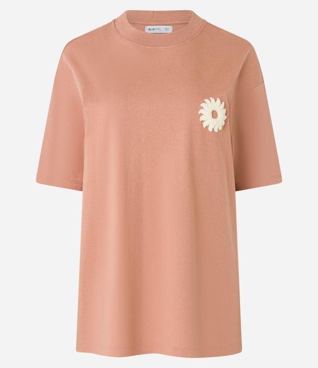 Camiseta Oversized em Algodão com Detalhe em Chenille e Estampa Botânica - 1