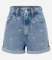 Short Mom em Jeans com Lacinhos Bordados e Barra Dobrada - 1